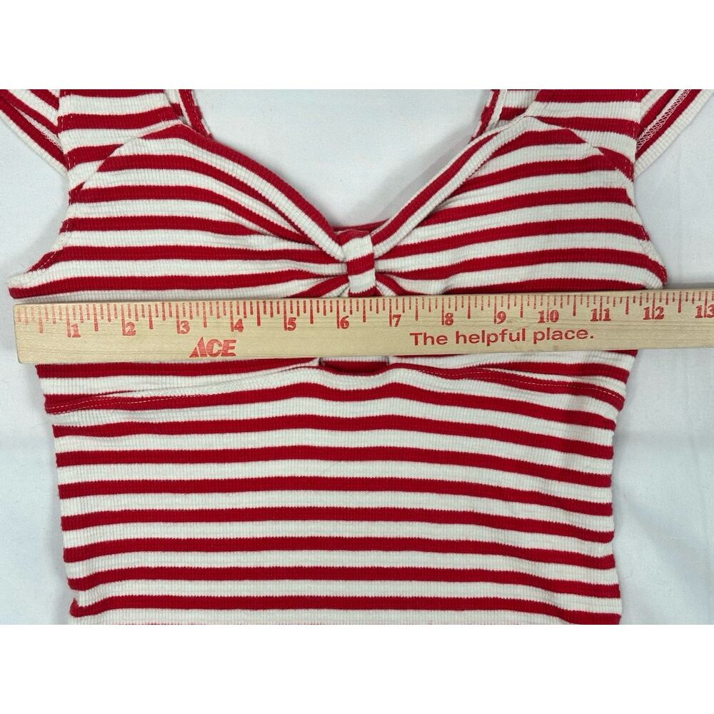Altar'd State Red White Striped Flutter Sleeve Bodysuit Sweetheart Knot M Retro - Picture 3 of 7